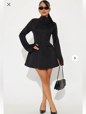 Fashion Nova Black Long-Sleeve A-Line Mini Dress